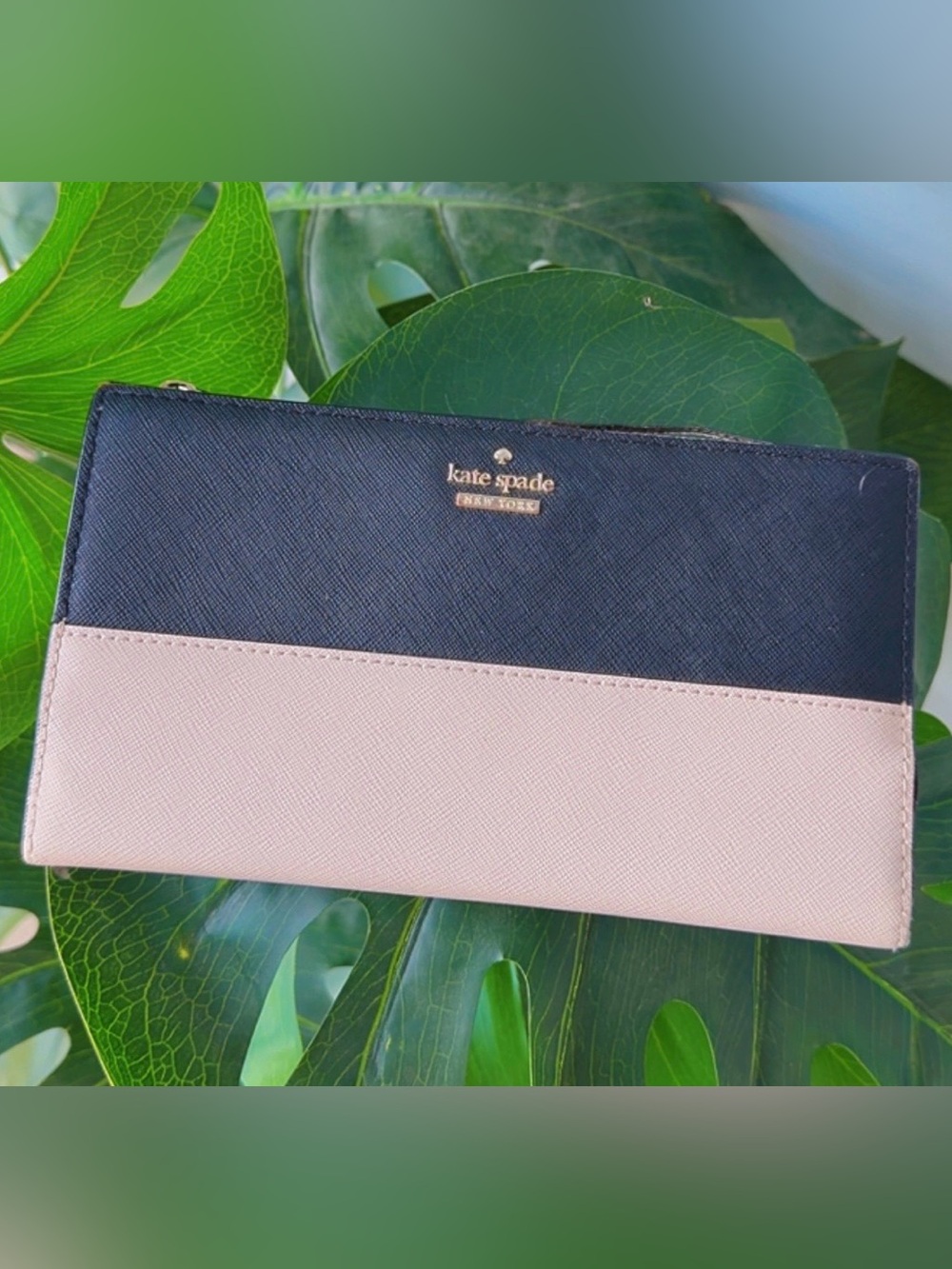 Kate Spade New York Black Blush Pink Saffiano Zip Around Wallet